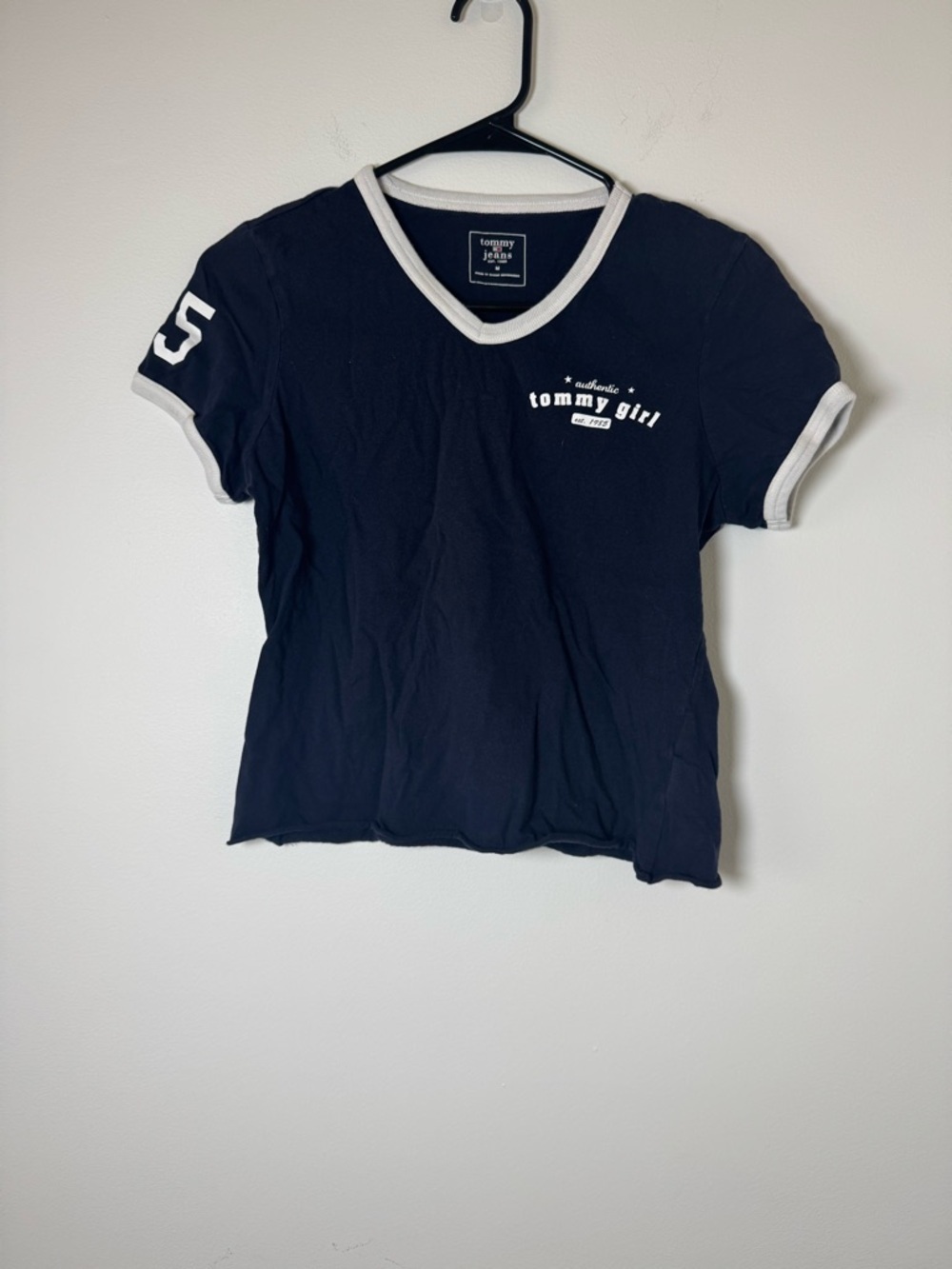 Tommy Jeans Ringer Tee Womens Medium Cropped Baby Tee Y2K